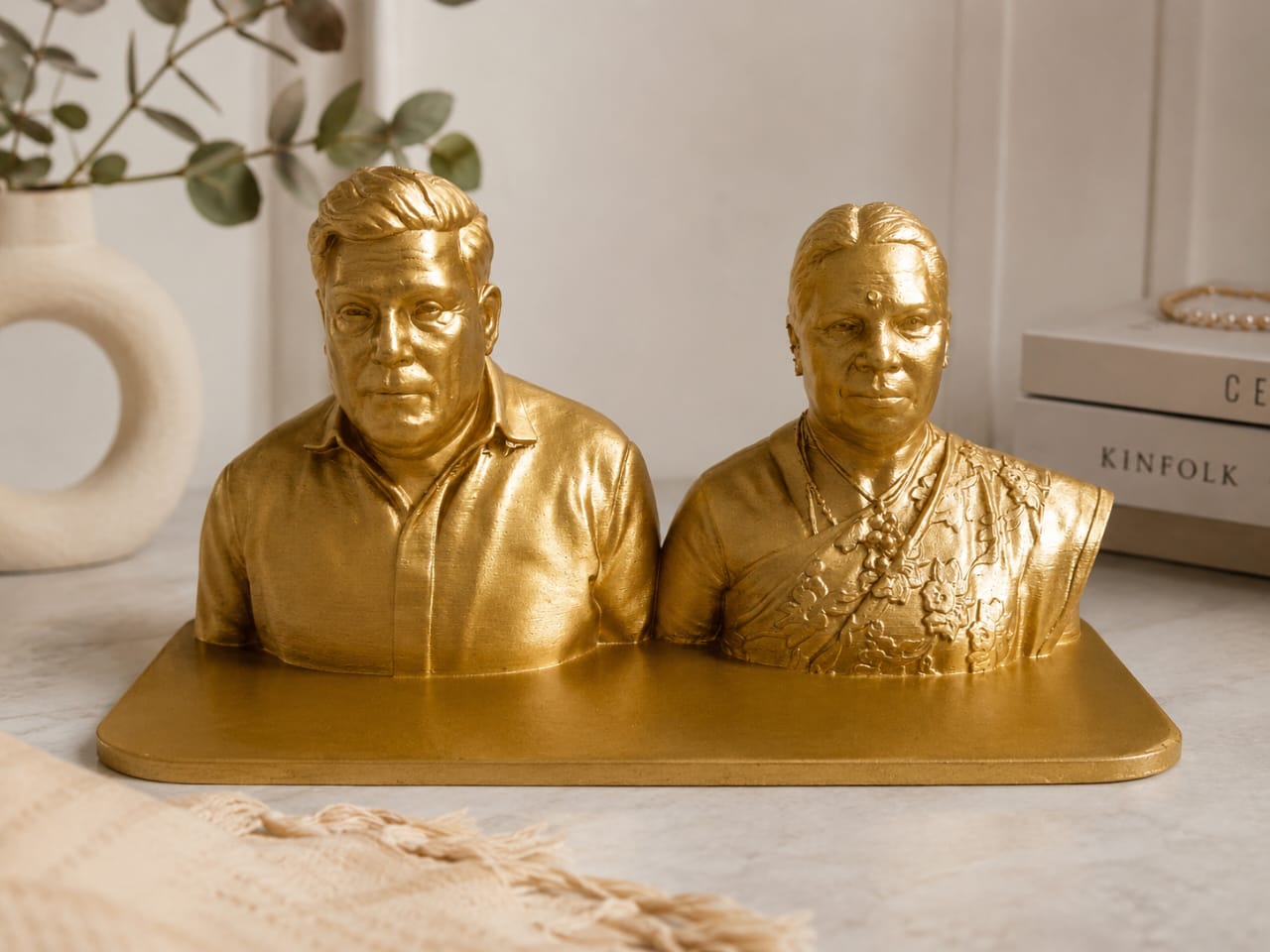 Custom 3D printed bust in gold finish — personalised from photos